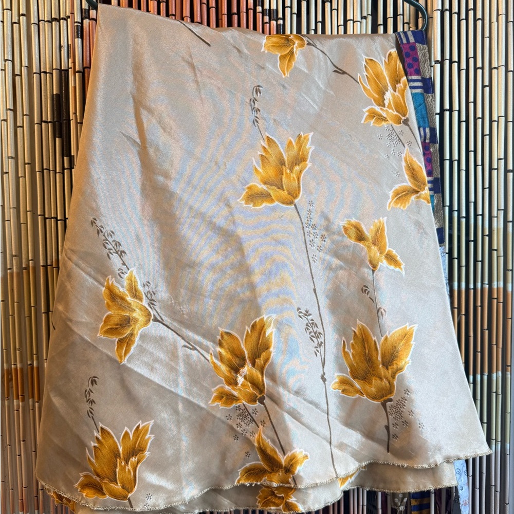 Darn Good Yarn Silk Skirt with Golden Yellow Flowers Reversible Multicolor